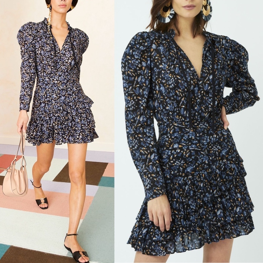 Ulla Johnson Marielle Dress Midnight Cotton Gauze Puff Sleeve Size 4